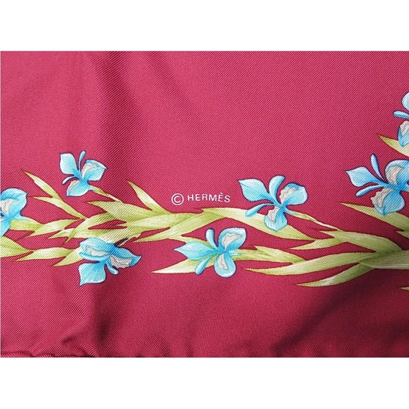 Hermes Silk Scarf - Rich Magenta with Floral Design - Picture 9 of 11